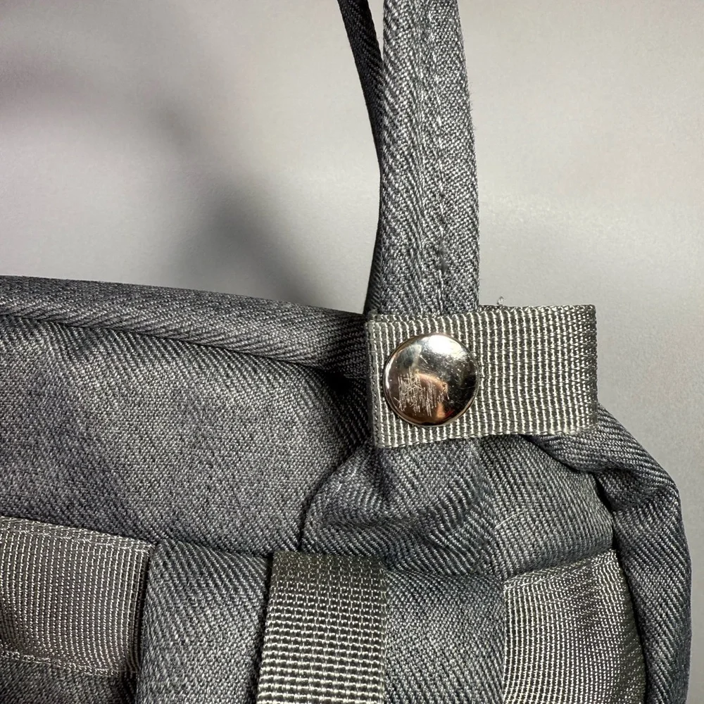 Dikaslon Chic Quilted Gray Backpack Diaper Bag with Tan Accents